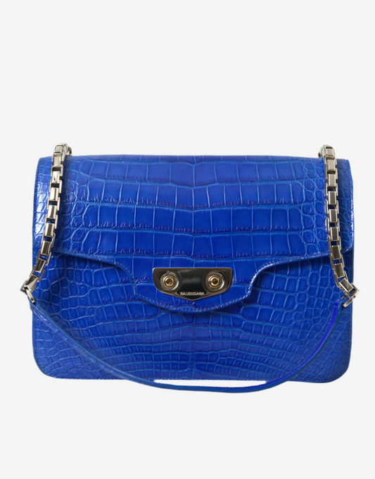 Balenciaga – Alligator Skin Chain Shoulder Bag Blue