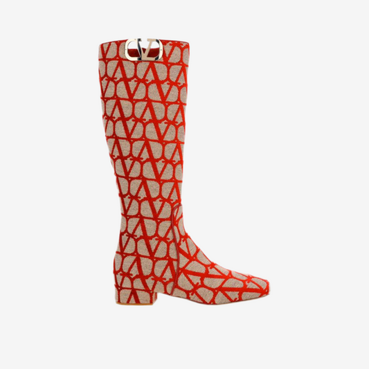 Valentino Garavani – Orange Canvas Logo Knee-High Boots