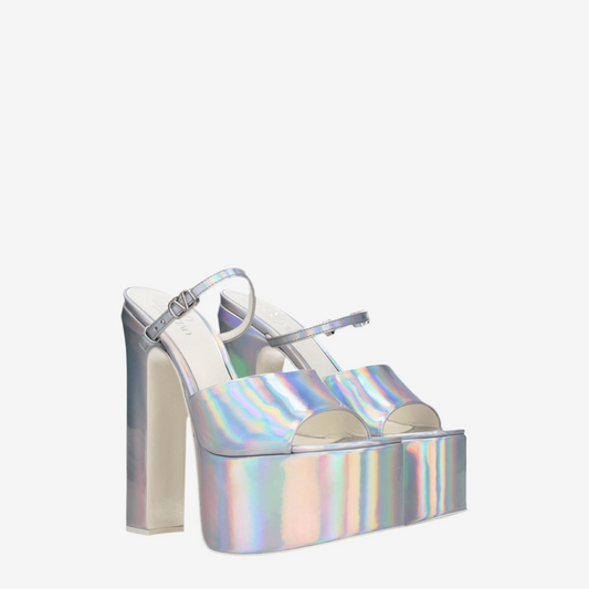 Valentino Garavani – Silver Patent Leather High Heel Sandals