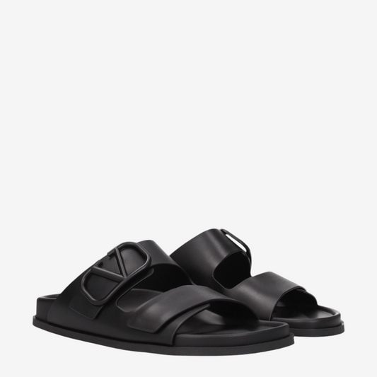 Valentino Garavani - Black Leather Slippers Sandals