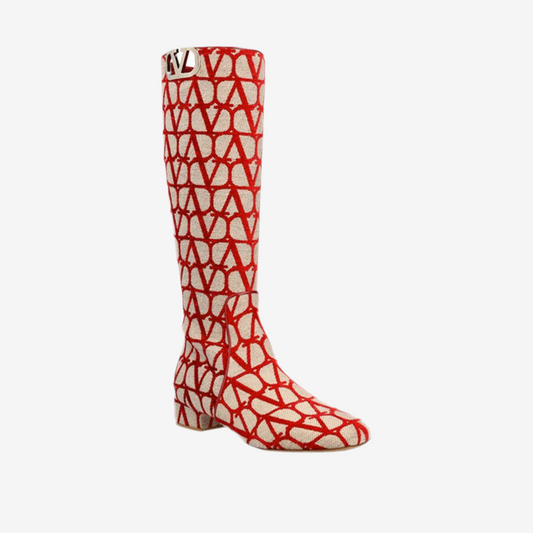 Valentino Garavani – Orange Canvas Logo Knee-High Boots